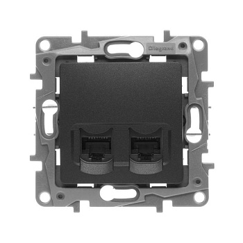 Механизм розетки комп. СП Etika RJ45 + RJ45 CAT.5E UTP антрацит Leg 672655 Механизм розетки комп. СП Etika RJ45 + RJ45 CAT.5E UTP антрацит Leg 672655