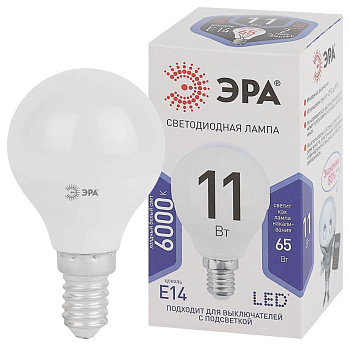Лампа светодиодная P45-11W-860-E14 шар 880лм ЭРА Б0032990 Лампа светодиодная P45-11W-860-E14 шар 880лм ЭРА Б0032990