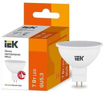 Лампа светодиодная ECO MR16 7Вт 3000К тепл. бел. GU5.3 630лм 230-240В IEK LLE-MR16-7-230-30-GU5 Лампа светодиодная ECO MR16 7Вт 3000К тепл. бел. GU5.3 630лм 230-240В IEK LLE-MR16-7-230-30-GU5