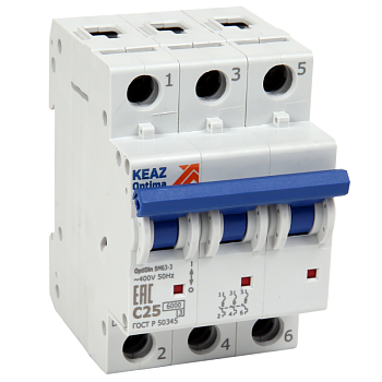 Выключатель автоматический модульный OptiDin BM63-3C25-УХЛ3 инд. упак. (новый) КЭАЗ 293230
