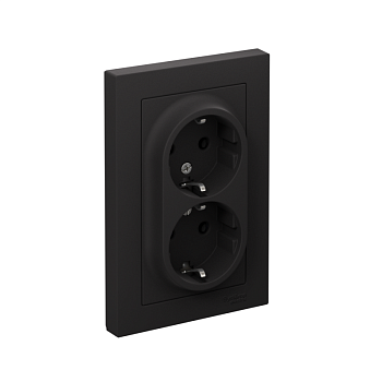 Розетка 2-м СП AtlasDesign 16А IP20 с заземл. в сборе карбон SchE ATN001024