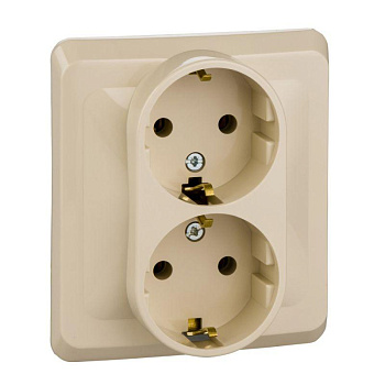 Розетка 2-м СП Этюд 16А IP20 250В с заземл. без защ. шторок крем. SchE PC16-007K