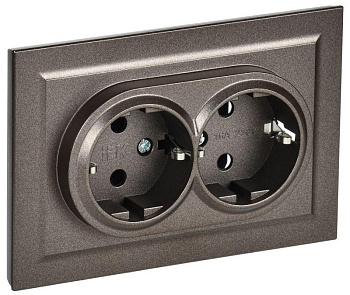 Розетка 2-м СП BRITE РС12-3-БрТБ 16А в сборе с заземл. без защ. шторок бронза IEK BR-R21-16-K45-F