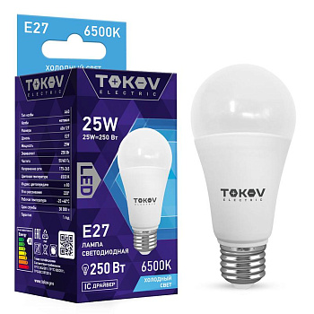 Лампа светодиодная 25Вт А60 6500К Е27 176-264В TOKOV ELECTRIC TKE-A60-E27-25-6.5K Лампа светодиодная 25Вт А60 6500К Е27 176-264В TOKOV ELECTRIC TKE-A60-E27-25-6.5K