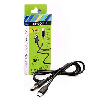 Кабель USB ELX-CDC02-C02 USB-Type C 3А 1.2м зарядка+передача данных коробка черн. ERGOLUX 15094 Кабель USB ELX-CDC02-C02 USB-Type C 3А 1.2м зарядка+передача данных коробка черн. ERGOLUX 15094