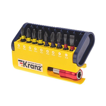 Набор бит с магнитным держателем пластиковый кейс 10 шт Kranz KR-92-0466 Набор бит с магнитным держателем пластиковый кейс 10 шт Kranz KR-92-0466