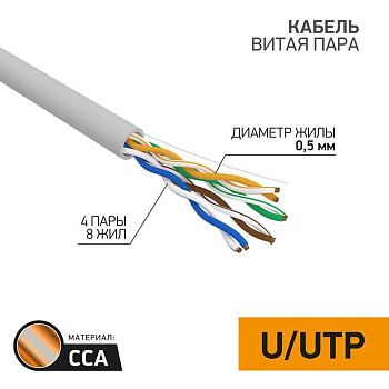 Кабель UTP 4х2х24AWG кат.5е омедн. бухта (м) PROCONNECT 01-0043-3