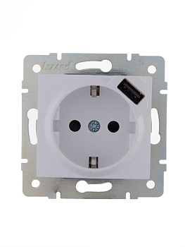 Механизм розетки 1-м СП Karina 16А с заземл. + USB разъем бел. LEZARD 707-0288-181