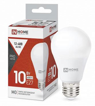 Лампа светодиодная LED-MO-PRO 10Вт 4000К нейтр. бел. Е27 900лм 12-48В низковольтная IN HOME 4690612038032 Лампа светодиодная LED-MO-PRO 10Вт 4000К нейтр. бел. Е27 900лм 12-48В низковольтная IN HOME 4690612038032