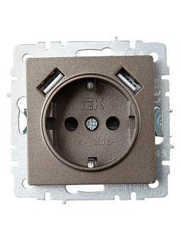 Розетка BRITE РЮш10-1-БрТБ 16А с USB A+A 2.1А с заземл. защ. шторки темн. бронза IEK BR-R14-16-U21-D21-K45