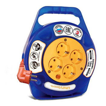 Удлинитель 4х10м с заземл. 6А IP20 У10-015 термо ПВС 3х0.75 в закрытом корпусе защ. шторки UNIVersal 1671