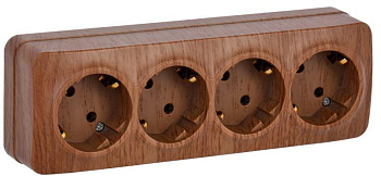 Розетка 4-м ОП GLORY РС24-3-ХД 16А с заземл. дуб IEK ERH41-K24-16