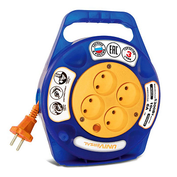 Удлинитель 4х10м без заземл. 6А IP20 У6-015 термо ПВС 2х0.75 в закрытом корпусе защ. шторки UNIVersal 9633900