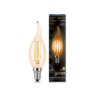 Лампа светодиодная филаментная Black Filament 5Вт свеча на ветру золотая 2700К тепл. бел. E14 400лм GAUSS 104801005