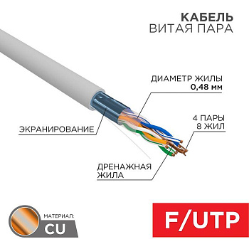 Кабель FTP 4х2х24AWG кат.5е медь 305м (м) PROCONNECT 01-0152