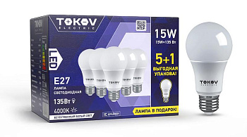Лампа светодиодная 15Вт А60 4000К Е27 176-264В Promo 5+1 TOKOV ELECTRIC Promo-A60-E27-15-4K Лампа светодиодная 15Вт А60 4000К Е27 176-264В Promo 5+1 TOKOV ELECTRIC Promo-A60-E27-15-4K