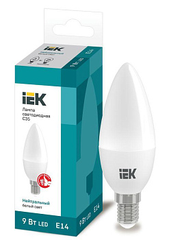 Лампа светодиодная ECO C35 9Вт свеча 4000К E14 230В IEK LLE-C35-9-230-40-E14 Лампа светодиодная ECO C35 9Вт свеча 4000К E14 230В IEK LLE-C35-9-230-40-E14