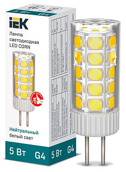 Лампа светодиодная CORN 5Вт капсула 4000К G4 12В керамика IEK LLE-CORN-5-012-40-G4 Лампа светодиодная CORN 5Вт капсула 4000К G4 12В керамика IEK LLE-CORN-5-012-40-G4